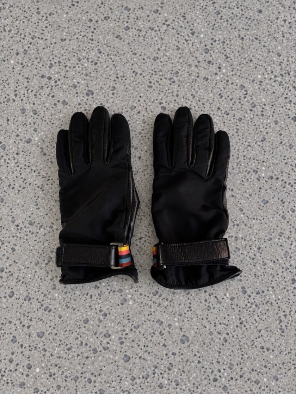 Paul Smith Gloves Black Leather / Polyamide Men's Bright Stripe Hook Loop